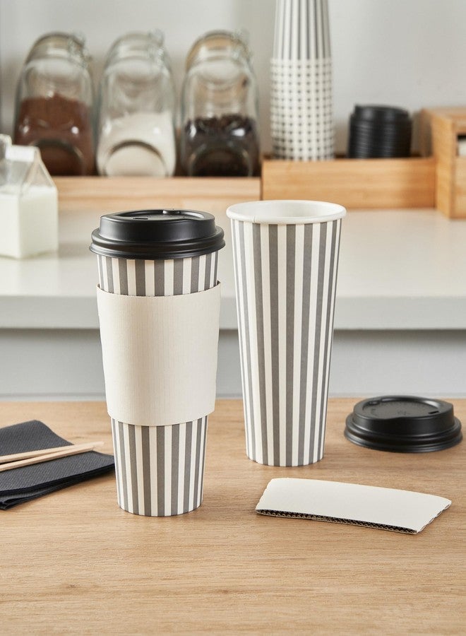 Restaurantware 16 Ounce Disposable Coffee Cups With Lids, 20 Hot Cups With Lids - Sleeves Sold Separately, Single Wall, Gray And White Stripe Paper Coffee Cups, For All Kinds Of Beverages - Image 5