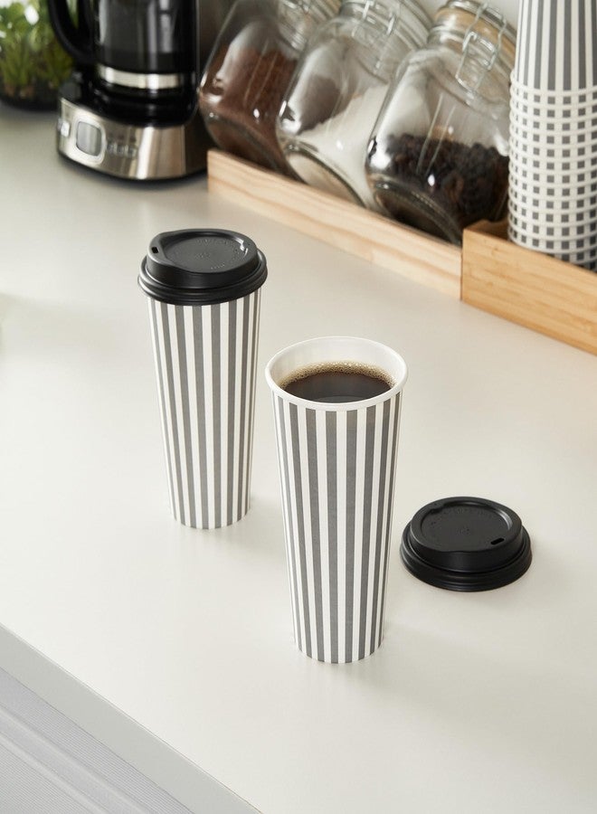 Restaurantware 16 Ounce Disposable Coffee Cups With Lids, 20 Hot Cups With Lids - Sleeves Sold Separately, Single Wall, Gray And White Stripe Paper Coffee Cups, For All Kinds Of Beverages - Image 3