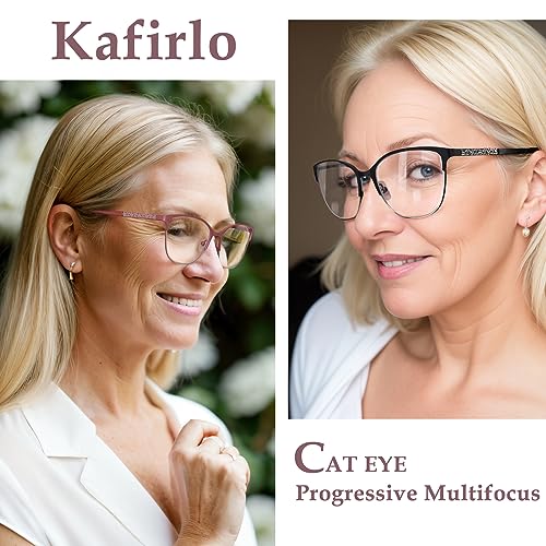 Kafirlo Progressive Multifocal Reading Glasses Women Metal Frame No Line Multifocus Transition Blue Light Blocking Computer Readers Multi Focus Stylish Designer Ladies Lightweight Cateye Eyeglass 250 - Image 3