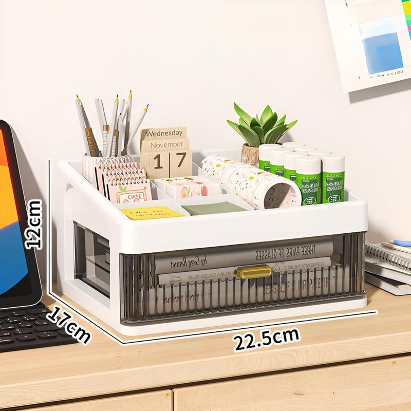 KREPS Desk Makeup Organizer, Plastic Storage Box with Sliding Drawer, Stylish Display Case for Cosmetics, Lotion, Nail Polish,Brushes,and Jewelry (1 - Layer, White) - Image 2