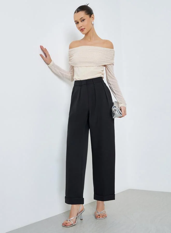 Black Solid Barrel Fit Trousers