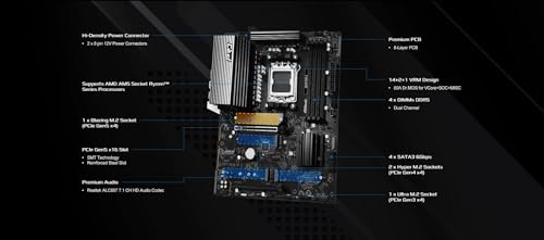 ASRock B850 Pro-A AMD AM5 ATX Motherboard, Supports AMD Ryzen 9000/8000/7000 Series Processors, DDR5 8000+ (OC), PCIe 5.0, 2.5G LAN, BIOS Flashback, 14+2+1 Power Phase - Image 5