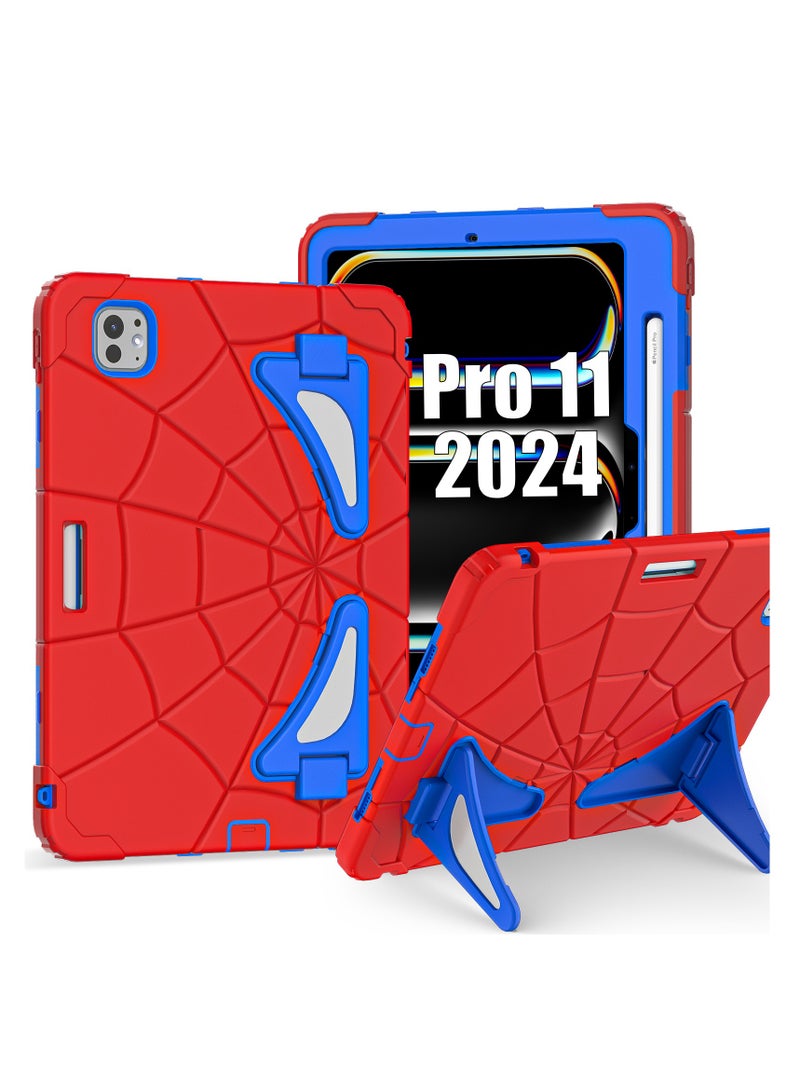جراب على شكل عنكبوت متوافق مع جهاز iPad Pro 11 بوصة 2024 غطاء واقٍ مقاوم للصدمات مع حامل قلم وحزام كتف ومسند للأطفال - Image 1