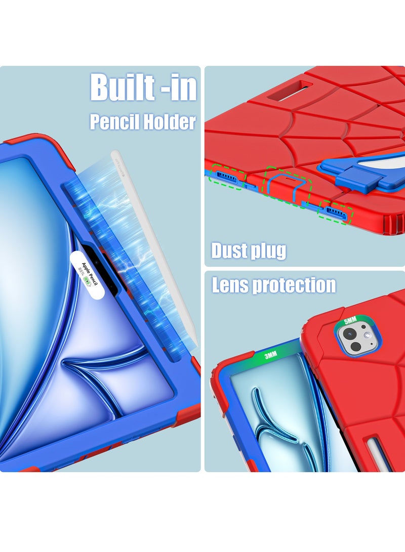 جراب على شكل عنكبوت متوافق مع جهاز iPad Pro 11 بوصة 2024 غطاء واقٍ مقاوم للصدمات مع حامل قلم وحزام كتف ومسند للأطفال - Image 4