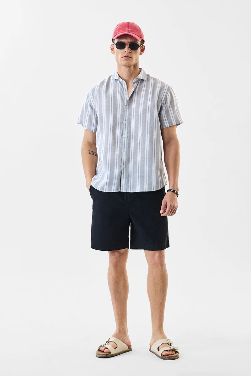 SNITCH Grey Striped Half Sleeve Regular Fit Shirt