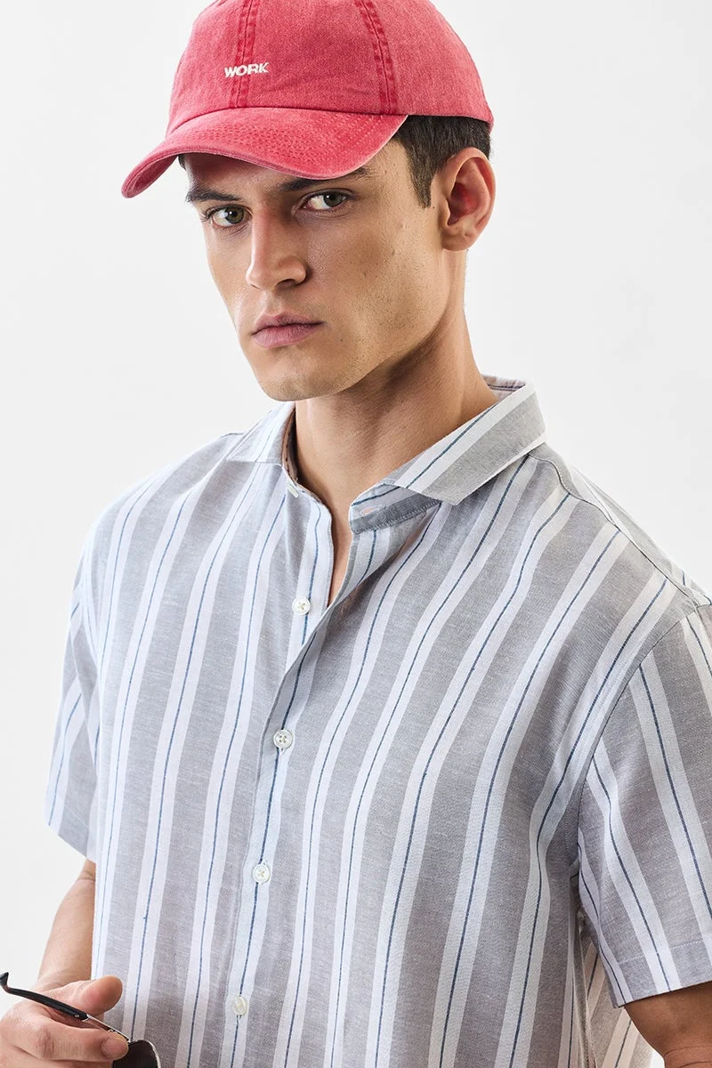 SNITCH Grey Striped Half Sleeve Regular Fit Shirt