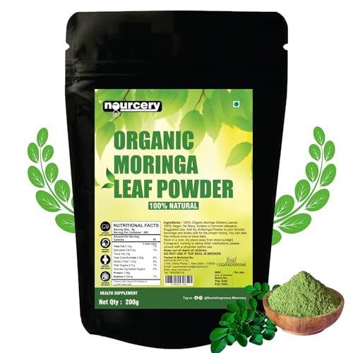 Nourcery Pure Moringa Leaf Powder (200g) | 100% Organic Moringa Powder | Drumstick Leaves Powder | Immunity Booster | Anti-Oxidant | Good for Hair & Skin - Image 1