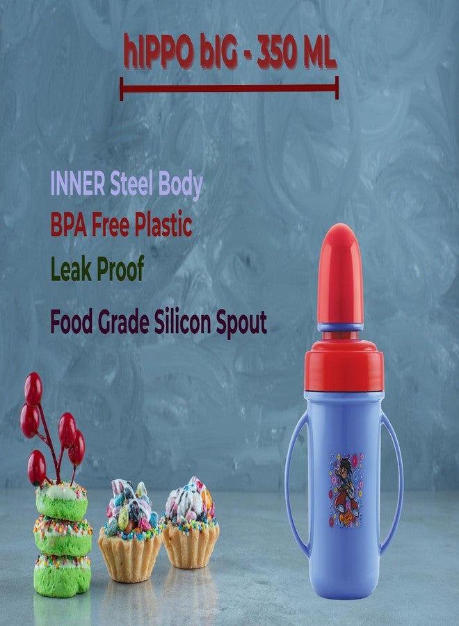 Zerya Hippo Baby Sipper Milk Bottle for Infant Toddler 250 ml, Anti-Spill Sippy Cup with Soft Silicone Nipple BPA Free, with Steel Inner (Blue) - Image 3