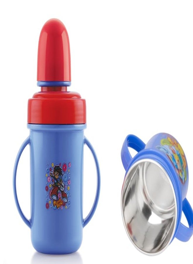 Zerya Hippo Baby Sipper Milk Bottle for Infant Toddler 250 ml, Anti-Spill Sippy Cup with Soft Silicone Nipple BPA Free, with Steel Inner (Blue) - Image 1