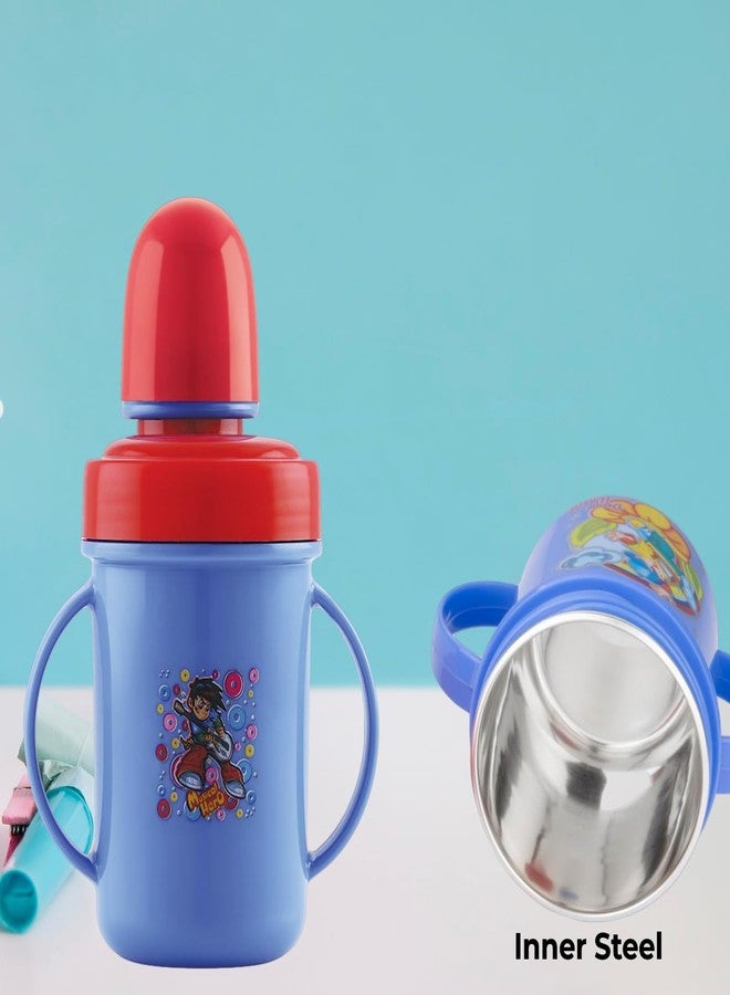 Zerya Hippo Baby Sipper Milk Bottle for Infant Toddler 250 ml, Anti-Spill Sippy Cup with Soft Silicone Nipple BPA Free, with Steel Inner (Blue) - Image 2