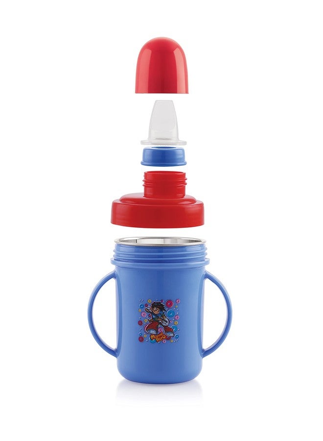 Zerya Hippo Baby Sipper Milk Bottle for Infant Toddler 250 ml, Anti-Spill Sippy Cup with Soft Silicone Nipple BPA Free, with Steel Inner (Blue) - Image 4