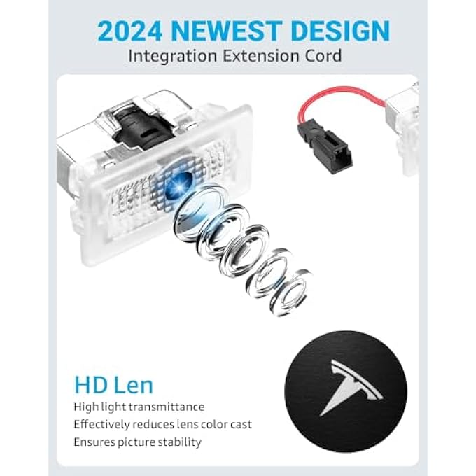 YOUWE7 أضواء باب السيارة، أضواء شعار الإسقاط لسيارات Tesla موديل Y، موديل 3، موديل XS، دمج UltraBrights، أضواء ترحيبية، أضواء باب LED لا تتلاشى أبدًا مع كابل تمديد، عبوة من 4 قطع - Image 3