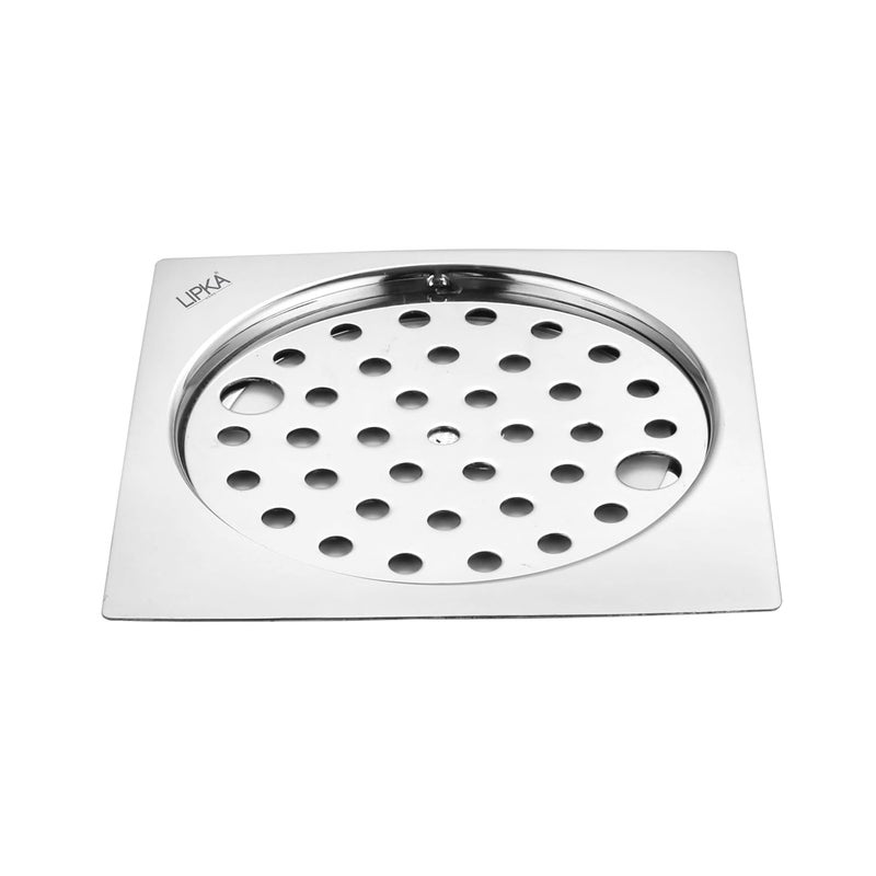 LIPKA Eon Square Flat Cut with Plain Jali Floor Drain Premium Stainless Steel 5 x 5 Inches with Lock - Image 1