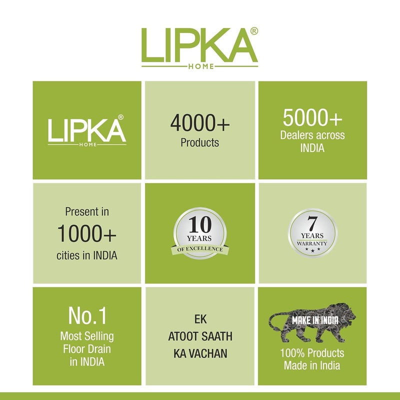 LIPKA Eon Square Flat Cut with Plain Jali Floor Drain Premium Stainless Steel 5 x 5 Inches with Lock - Image 5