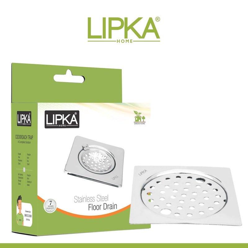 LIPKA Eon Square Flat Cut with Plain Jali Floor Drain Premium Stainless Steel 5 x 5 Inches with Lock - Image 3
