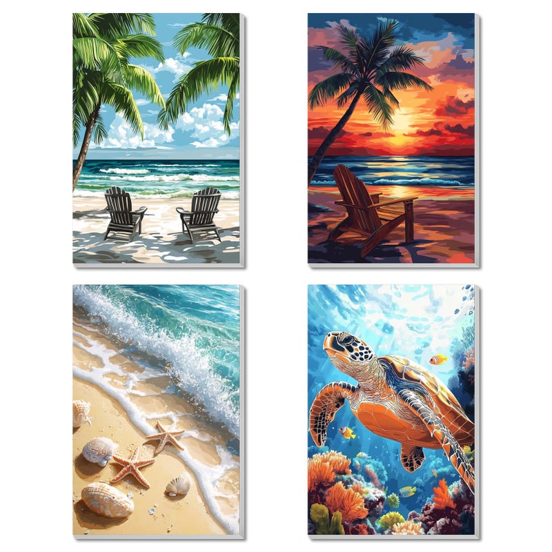 obterie 4 Pack Framed Paint by Numbers Kit for Adults Beginner Canvas Painting by Numbers for Adults Beach Easy Adult Paint by Number Kits with Frame Sea Turtle Watercolor Painting by Number 8x12 Inch - Image 1