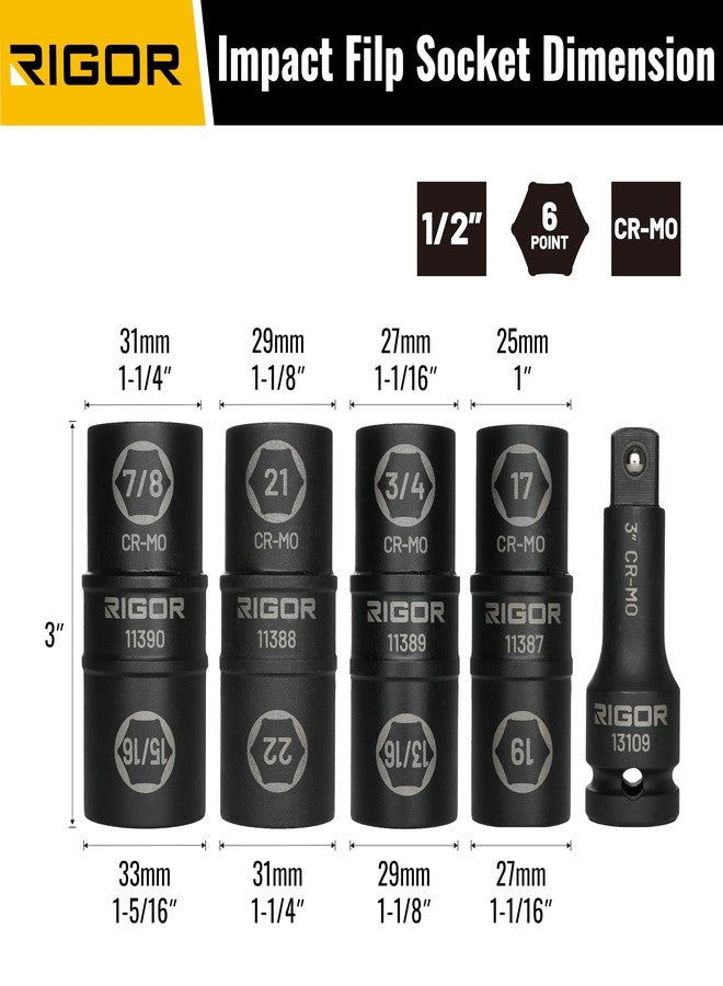 ريجور طقم صواميل عجلات القيادة RIGOR 11386، 5 قطع، مقاس 1/2 بوصة | مقاوم للصدمات، فولاذ مطلي بالكروم والموليبدينوم | 8 في 4، مقاسات مترية 17 مم، 19 مم، 21 مم، 22 مم، ومقاسات SAE 3/4 بوصة، 13/16 بوصة، 7/8 بوصة، 15/16 بوصة - Image 2