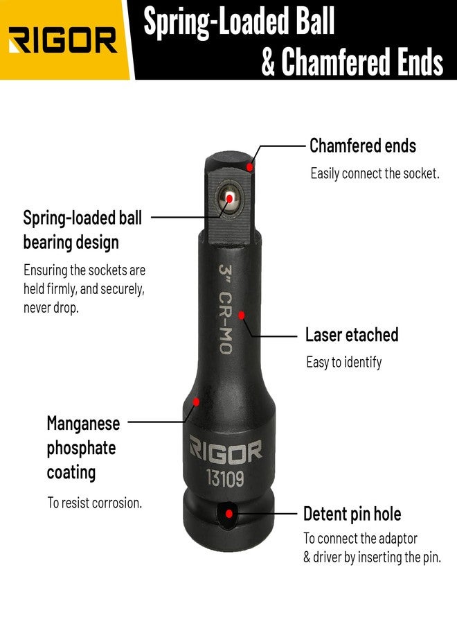 ريجور طقم صواميل عجلات القيادة RIGOR 11386، 5 قطع، مقاس 1/2 بوصة | مقاوم للصدمات، فولاذ مطلي بالكروم والموليبدينوم | 8 في 4، مقاسات مترية 17 مم، 19 مم، 21 مم، 22 مم، ومقاسات SAE 3/4 بوصة، 13/16 بوصة، 7/8 بوصة، 15/16 بوصة - Image 4