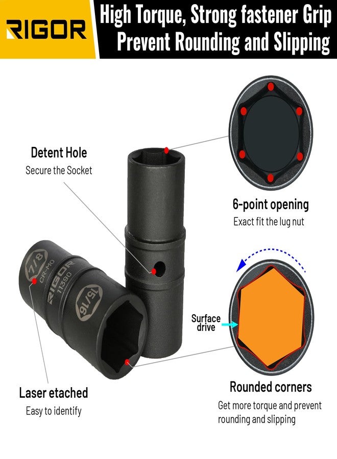 ريجور طقم صواميل عجلات القيادة RIGOR 11386، 5 قطع، مقاس 1/2 بوصة | مقاوم للصدمات، فولاذ مطلي بالكروم والموليبدينوم | 8 في 4، مقاسات مترية 17 مم، 19 مم، 21 مم، 22 مم، ومقاسات SAE 3/4 بوصة، 13/16 بوصة، 7/8 بوصة، 15/16 بوصة - Image 3