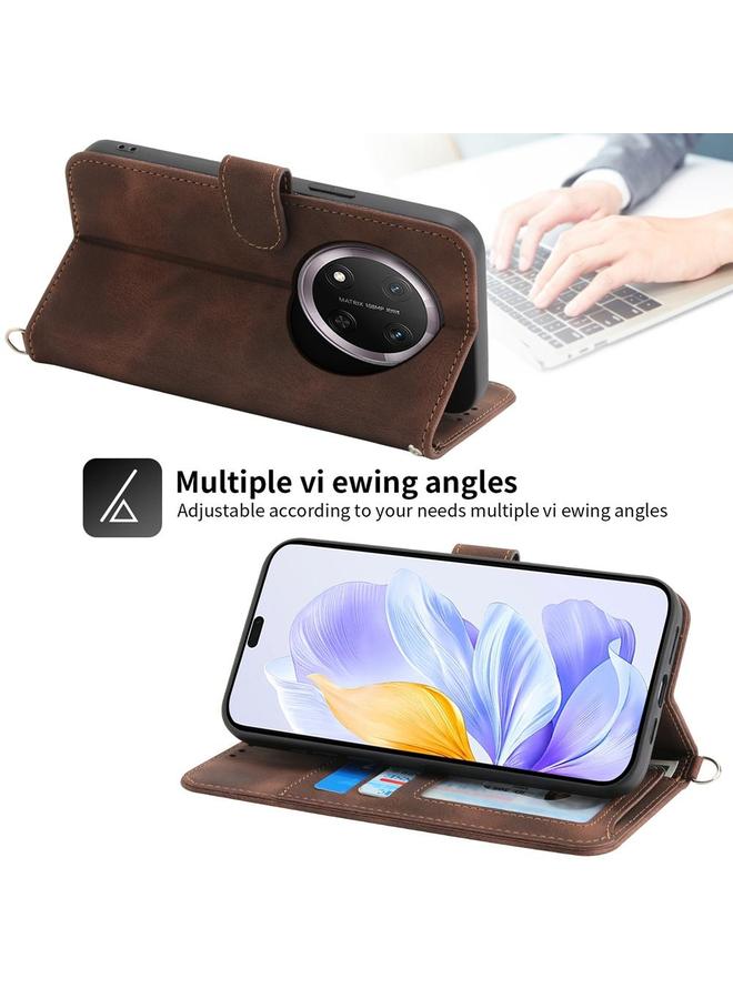 زبون جراب لهاتف Honor X9c Global / Magic7 Lite مصنوع من الجلد ومزين بنقشة زهور - Image 4