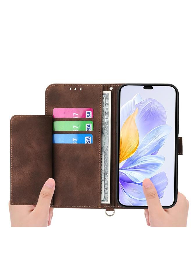 زبون جراب لهاتف Honor X9c Global / Magic7 Lite مصنوع من الجلد ومزين بنقشة زهور - Image 3