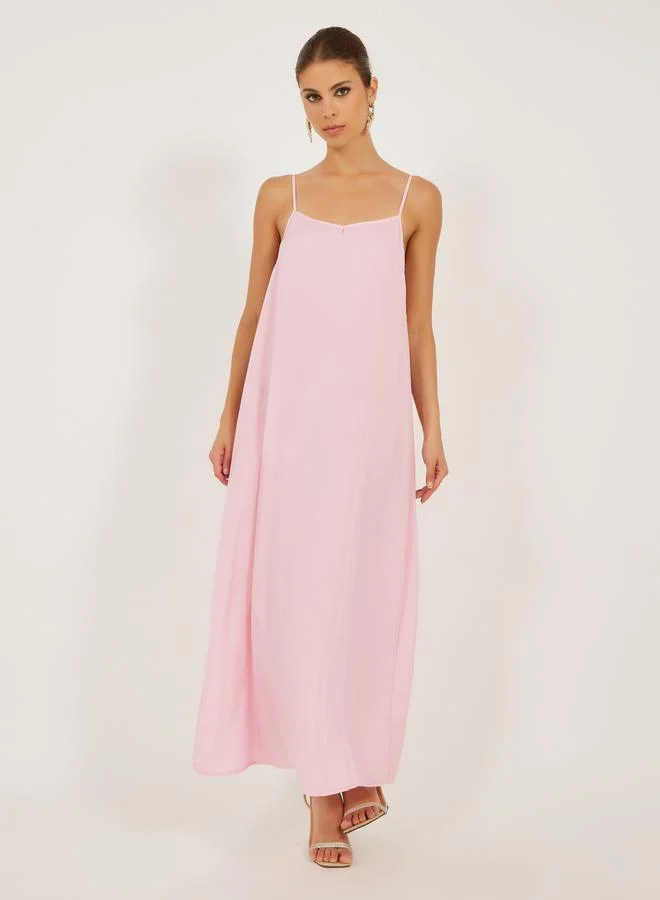 Styli Plain Faux Feather Trim Shift Maxi Dress