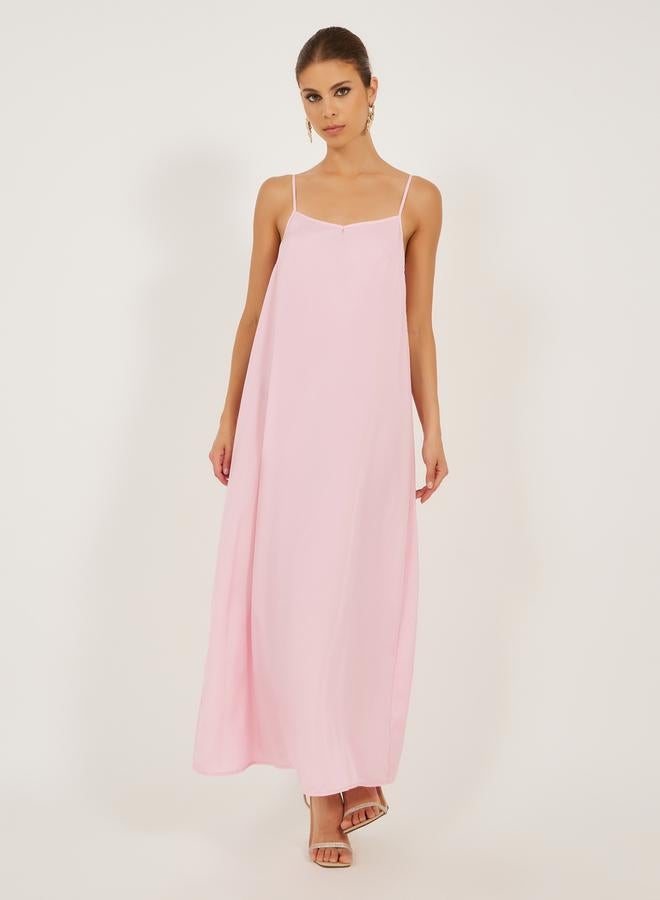 Styli Plain Faux Feather Trim Shift Maxi Dress  - Image 5