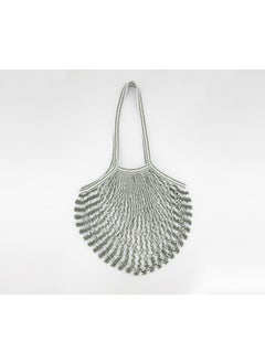 Women Fishnet Shopper Bags 39 x 28 x 2 cm, Green and White