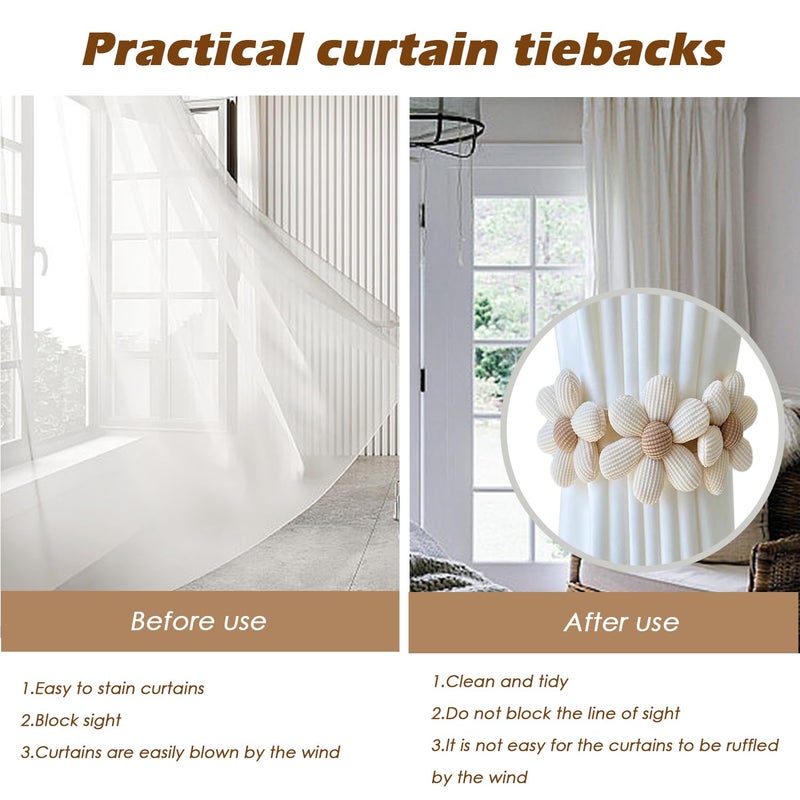 SRG Sunflower Curtain Tiebacks-2 Pack | Daisy Curtain Holdbacks Three Flower | Curtain Tiebacks Boho | Japanese Curtain Ties | Cute Flower Curtain Ties Decorative for Bedroom Window Treatment ï¼ˆCreamï¼‰ - Image 4