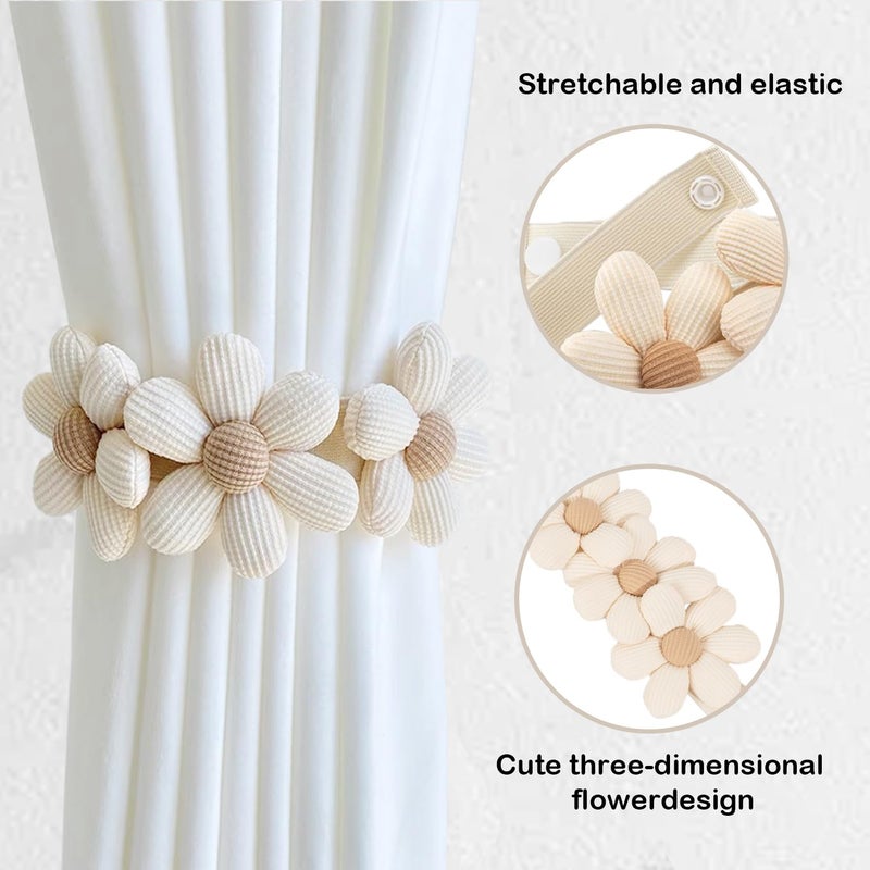 SRG Sunflower Curtain Tiebacks-2 Pack | Daisy Curtain Holdbacks Three Flower | Curtain Tiebacks Boho | Japanese Curtain Ties | Cute Flower Curtain Ties Decorative for Bedroom Window Treatment ï¼ˆCreamï¼‰ - Image 3
