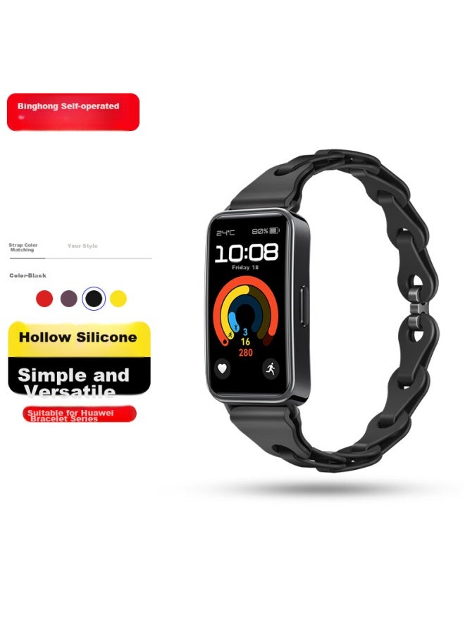 Bing Hong Binghong Compatible With Huawei Band 10 Strap, Bracelet For Huawei Band 9, Women's Strap For Huawei Band 8, Silicone Strap For Huawei Band 8/9/10 Nfc, Wristband For Men - Black - Image 1