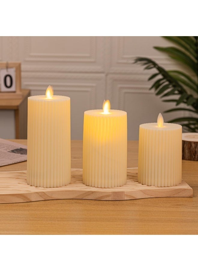 Flameless LED Pillar Candles Set, Battery Operated Flickering Fake Candle Lights for Home Decor (White, 7/9/11 cm, 3-Pack) - Image 1