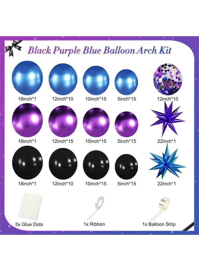 LANGASQUE Black Purple Blue Balloon Garland Arch Kit, 140Pcs Metallic Blue Purple Teal Balloons Confetti Balloons with Stars for Fun Play Party Decorations Baby Shower Engagement Birthday Party Decorations - Image 4