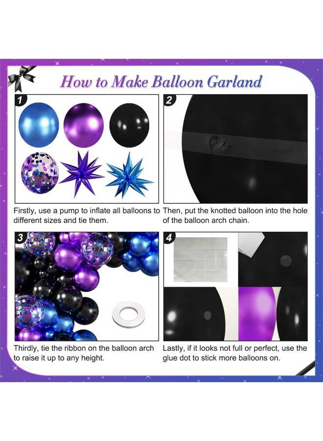 LANGASQUE Black Purple Blue Balloon Garland Arch Kit, 140Pcs Metallic Blue Purple Teal Balloons Confetti Balloons with Stars for Fun Play Party Decorations Baby Shower Engagement Birthday Party Decorations - Image 5