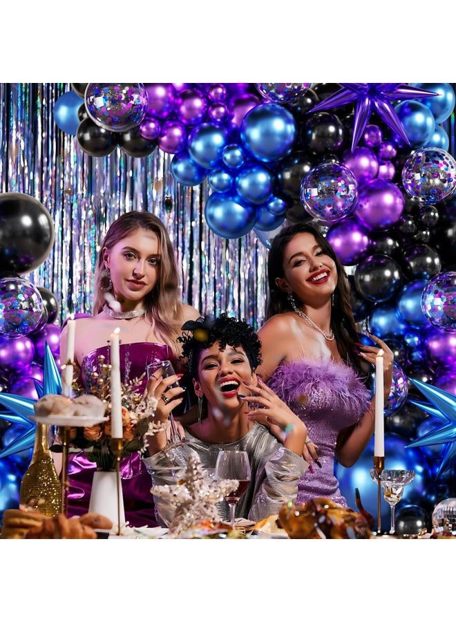 LANGASQUE Black Purple Blue Balloon Garland Arch Kit, 140Pcs Metallic Blue Purple Teal Balloons Confetti Balloons with Stars for Fun Play Party Decorations Baby Shower Engagement Birthday Party Decorations - Image 3