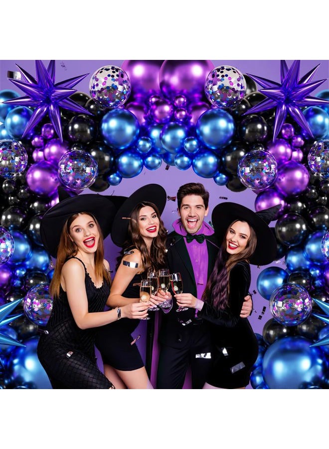 LANGASQUE Black Purple Blue Balloon Garland Arch Kit, 140Pcs Metallic Blue Purple Teal Balloons Confetti Balloons with Stars for Fun Play Party Decorations Baby Shower Engagement Birthday Party Decorations - Image 2