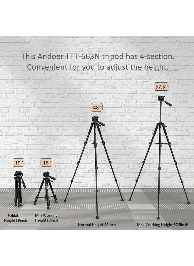 ANDOER Andoer TTT-663N 57.5inch Travel Lightweight Camera Tripod Stand Phone Tripod for DSLR SLR Camcorder Photography Video Shooting with Carry Bag Phone Clamp Max.Load 3kg  - Image 5