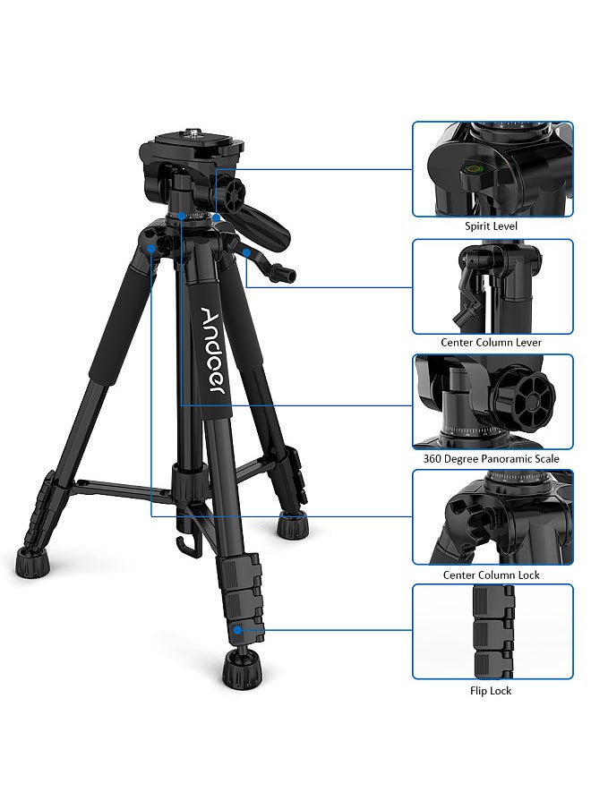 ANDOER Andoer TTT-663N 57.5inch Travel Lightweight Camera Tripod Stand Phone Tripod for DSLR SLR Camcorder Photography Video Shooting with Carry Bag Phone Clamp Max.Load 3kg  - Image 4