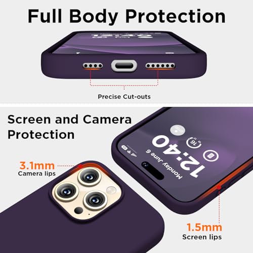 COFFKER Compatible with iPhone 15 Pro Max Case, Liquid Silicone Case, Full Body Shockproof Protective Cover Slim Thin Phone Case with Soft Anti-Scratch Microfiber Lining, 6.7 inch-Deep Purple - Image 3