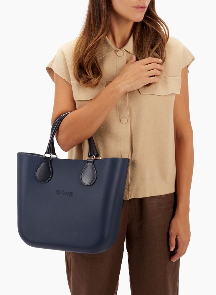 O bag O bag mini with Short Tubular Eco Leather Black Handles in Navy Blue - Image 1