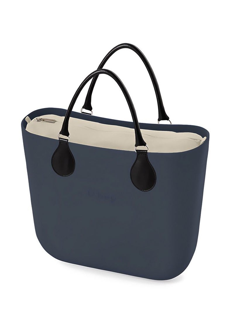 O bag O bag mini with Short Tubular Eco Leather Black Handles in Navy Blue - Image 4