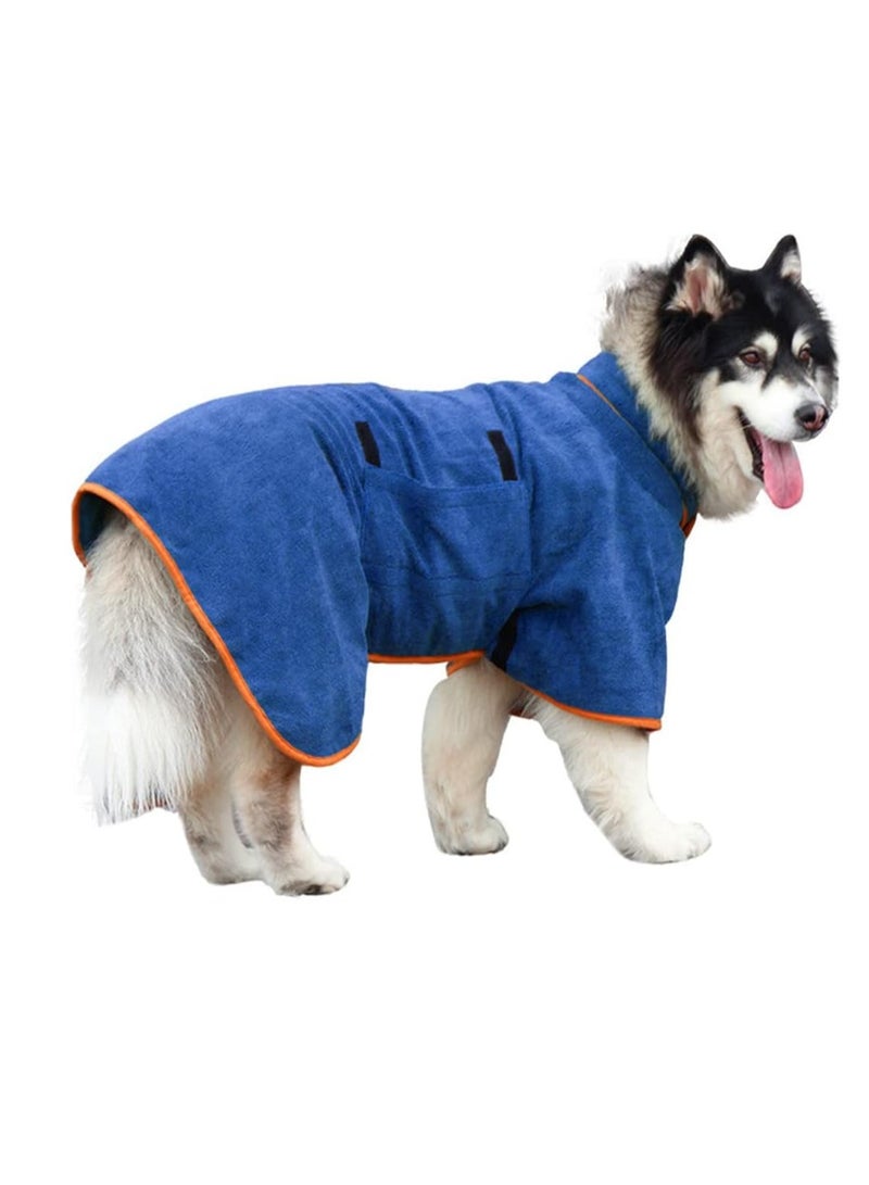KASTWAVE Dog Drying Coat, Bathrobe Towel, Microfibre Fast Drying Super Absorbent Pet Dog Cat Bath Robe Towel, Pet Quick Drying Moisture Absorbing with Adjustable Collar and Waist, Blue, 1 Pcs - Image 1