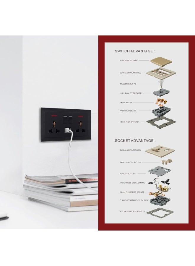 Vmax V.MAX double MF switched socket with 2 USB Electric Power Sockets for Home Office or hotel - Image 5