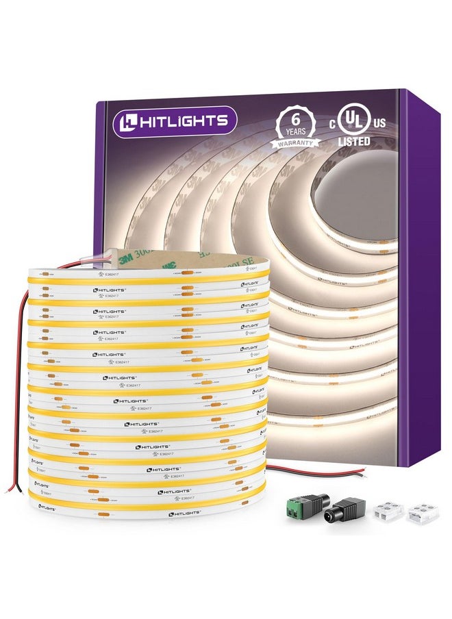 HitLights - HitLights COB LED Strip Lights Neutral White 4000K, 32.8ft Premium High Density 24V Tape Light, 5120LEDs, 350+ LM/FT, CRI 90+, IP30, Lighting for Kitchen, Cabinets, UL Listed(Power Source Not Included - Image 1