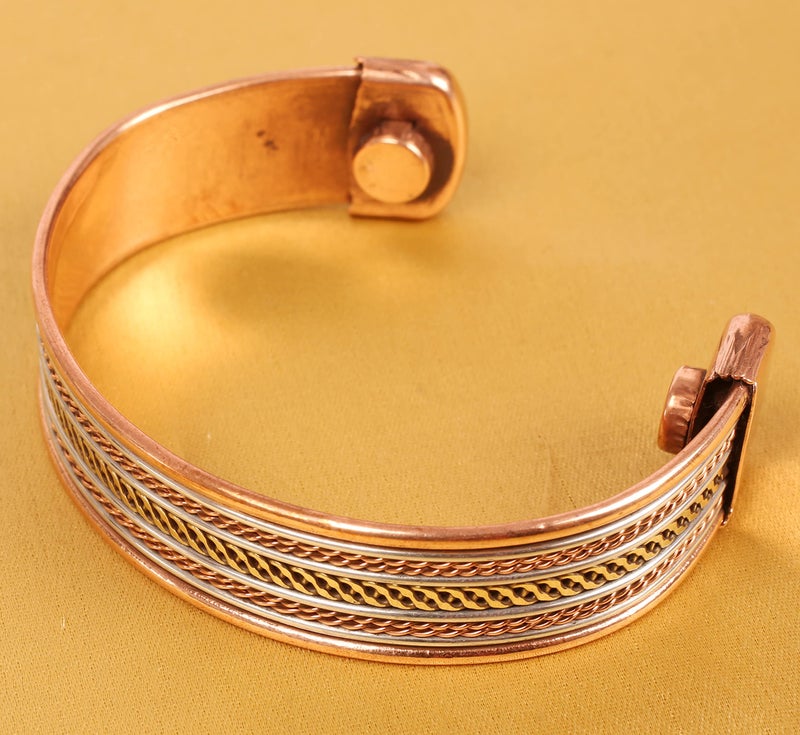 Touchstone Copper Magnetic Hand Forged With Solid And High Gauge Tibetan Style Spiral Wires Minimalistic Elegance Pure Copper Bracelet In Triple Tones. - Image 4