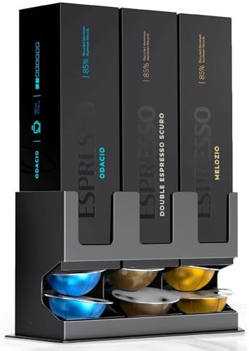 GALVANOX Holder for Nespresso Vertuo Pods Countertop Dispenser Stand Holds 3 Box Sleeves Easily Dispenses 3 Coffee Flavors Freestanding Design with NonSlip Steel Base 30 Vertuoline Pods - Image 1