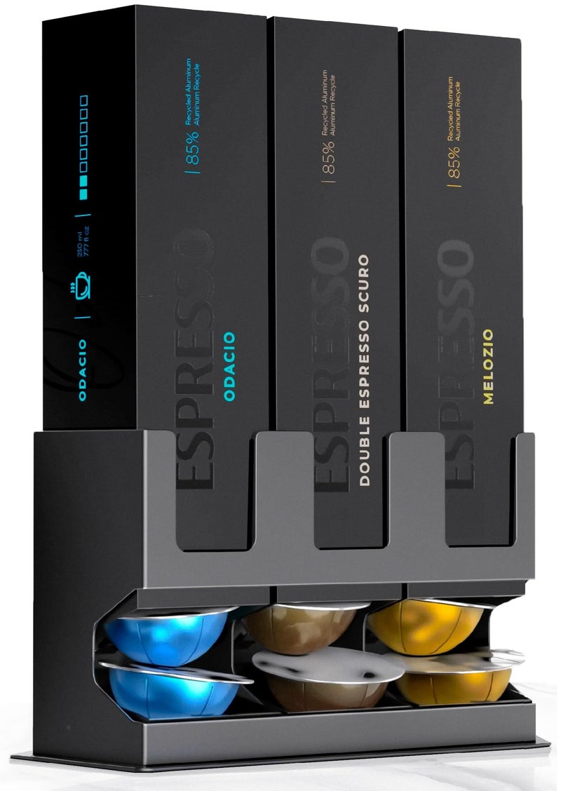 GALVANOX Holder for Nespresso Vertuo Pods Countertop Dispenser Stand Holds 3 Box Sleeves Easily Dispenses 3 Coffee Flavors Freestanding Design with NonSlip Steel Base 30 Vertuoline Pods - Image 2