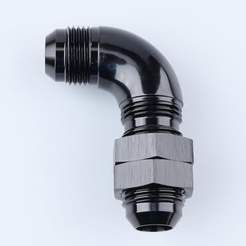 AC PERFORMANCE Aluminum 90 Degree -10AN to -10 AN One Piece Full Flow Male Flare Bulkhead Fuel Fitting with AN10 Bulkhead Nut, Black - Image 3