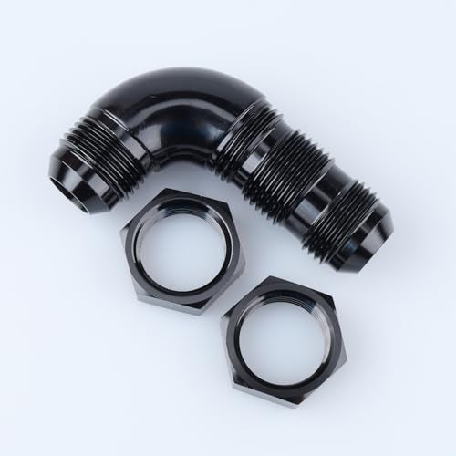 AC PERFORMANCE Aluminum 90 Degree -10AN to -10 AN One Piece Full Flow Male Flare Bulkhead Fuel Fitting with AN10 Bulkhead Nut, Black - Image 2