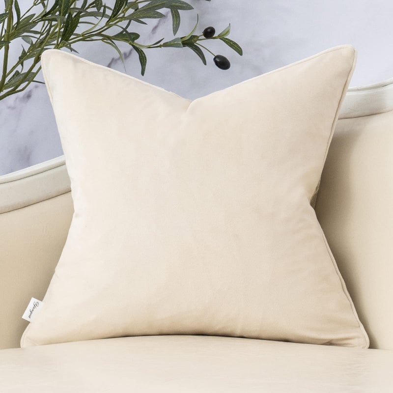Yangest Beige Square Throw Pillow Cover Wavy Velvet Cushion Cover Modern Zippered Pillowcase for Sofa Couch Bedroom Living Room Chair, 18 x 18 Inch - Image 2